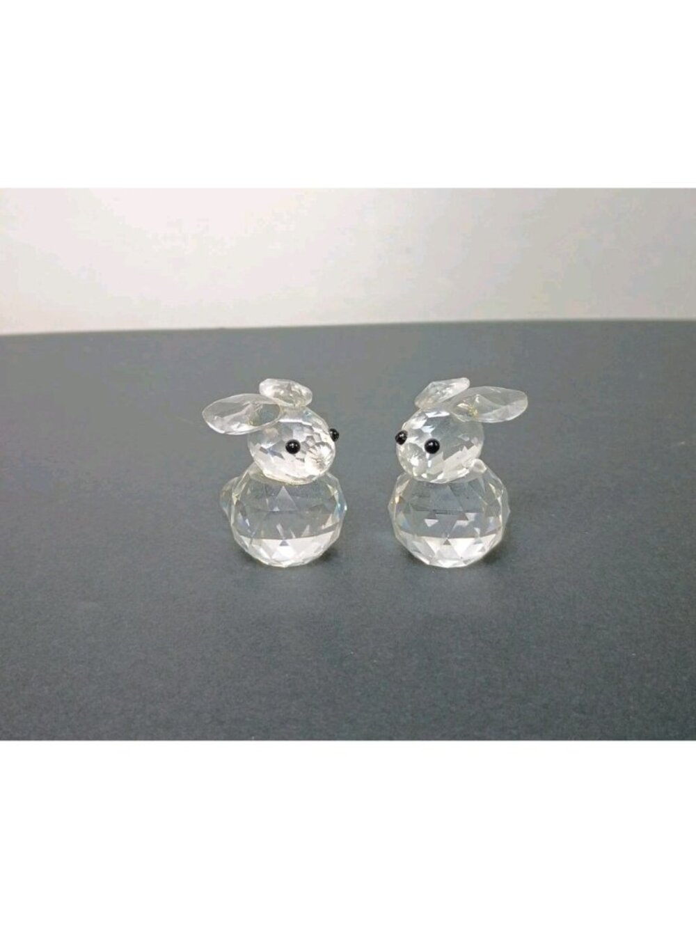 Swarovski Crystal Figurine Rabbits Bunny Black Eyes 1.25" tall Lot Of 2